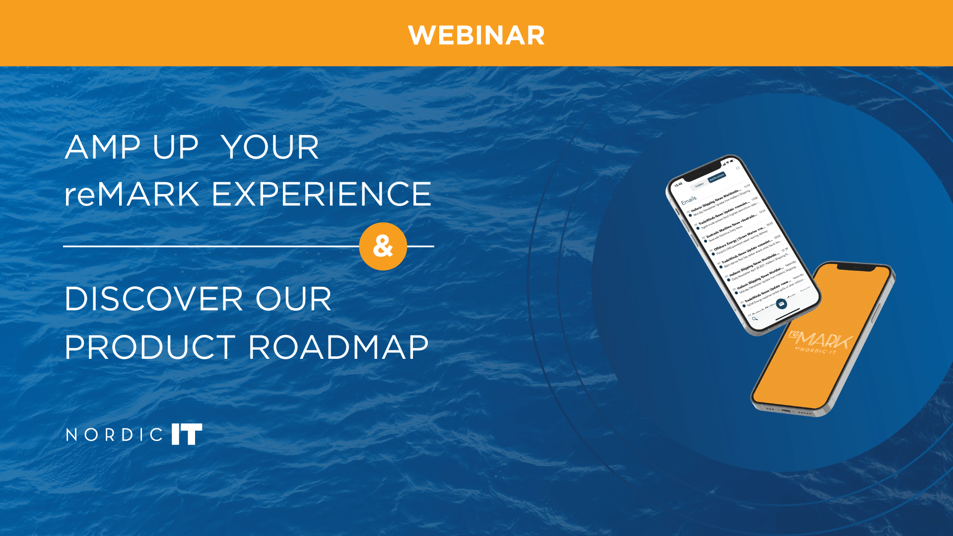 On Demand Webinar Image with the reMARK app screens floating on a watery background.