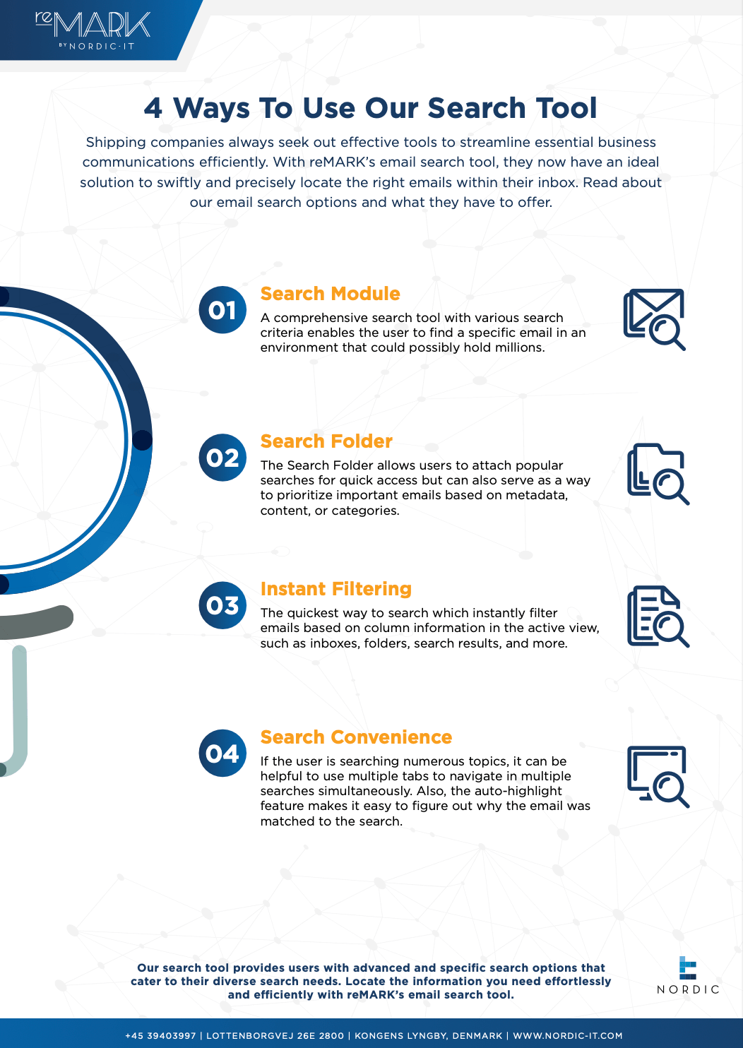 Infographic layout with 4 bullet points describing how best to use reMARK's search tool